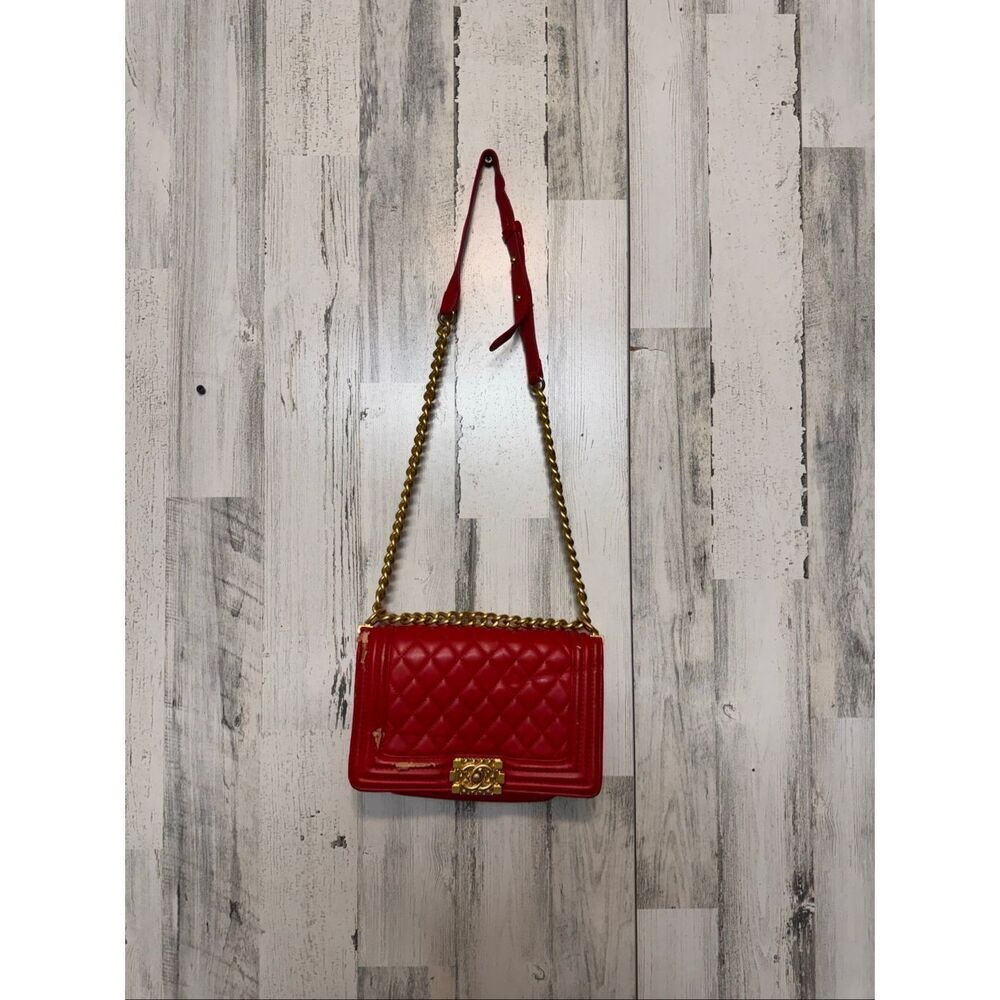 Red Quilted Chain Crossbody Bag Gold Chain Strap Classic Flap Purse